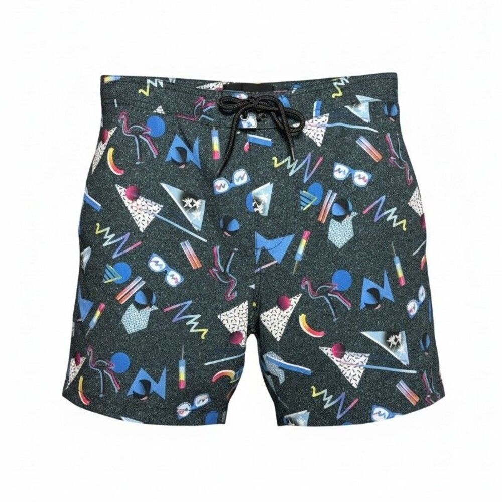 Edgar+Ash Blue Print Men's Size Medium Retro 80’s‎ 90’s Board Shorts